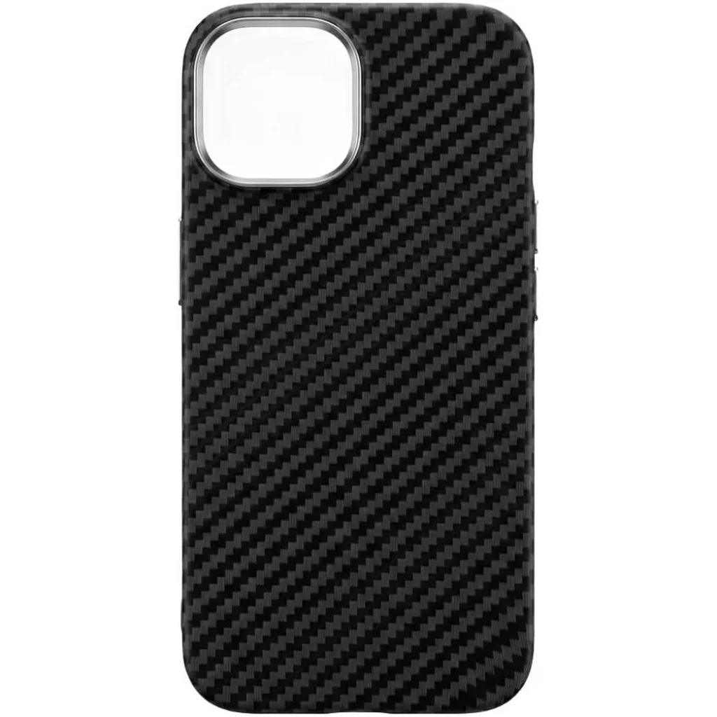 CROWNYX Carbon Fiber Case for iPhone 15, MagSafe Compatible, Ultra Slim Drop Resistant Cover, Anti-Slip, Anti-Scratch, Black | IP15-MGSF-FBONE-BLK