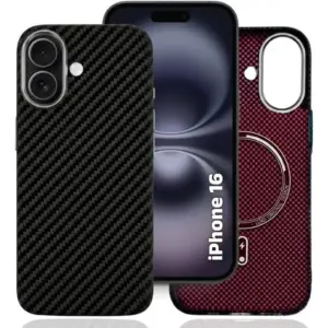 CROWNYX Carbon Fiber Case for iPhone 16, MagSafe Compatible, Ultra Slim Drop Resistant Cover, Anti-Slip, Anti-Scratch, Black | IP16-MGSF-FBONE-BLK