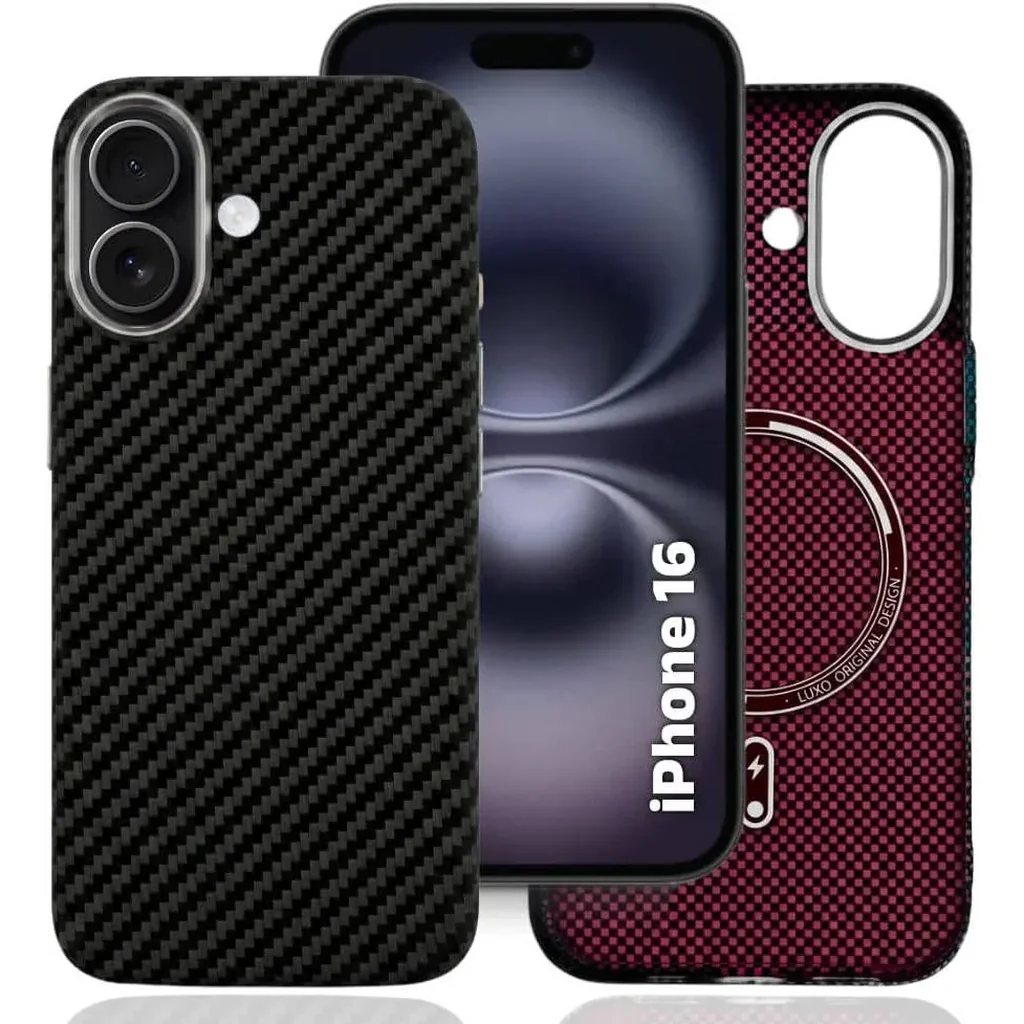 CROWNYX Carbon Fiber Case for iPhone 16, MagSafe Compatible, Ultra Slim Drop Resistant Cover, Anti-Slip, Anti-Scratch, Black | IP16-MGSF-FBONE-BLK