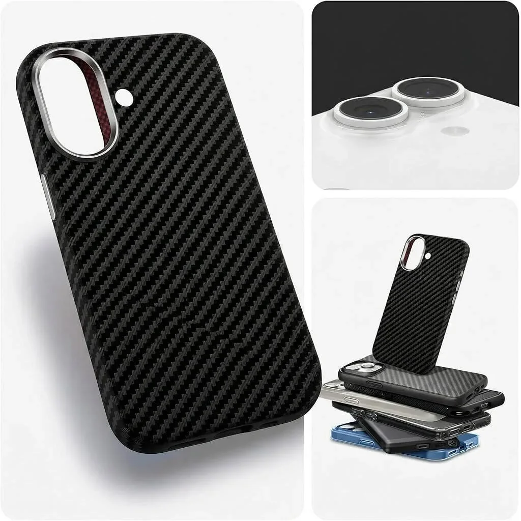 CROWNYX Carbon Fiber Case for iPhone 16, MagSafe Compatible, Ultra Slim Drop Resistant Cover, Anti-Slip, Anti-Scratch, Black | IP16-MGSF-FBONE-BLK - Image 4