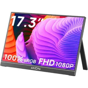 ARZOPA A1M Portable Monitor, 17.3" IPS Display, Full HD Resolution, 60Hz Refresh Rate, USB-C & Mini HDMI, Built-in Kickstand, Dual Speakers, HDR, PC, Mac, PS5, Xbox & Switch, Black | A1M