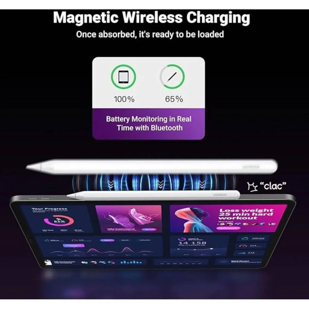 UGREEN Wireless Charging Smart Stylus Pen for iPad, Wireless Charging Active Stylus Pencil, Magnetic Attachment, Palm Rejection, Tilt Sensitivity, 1.5mm Precision Tip, White | 15910 - Image 7