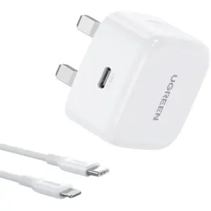 UGREEN 20W USB-C PD Fast UK Charger with 1m MFi USB-C to Lightning Cable, Quick Charge Adapter for iPhone, iPad & Apple Devices, White | 70297