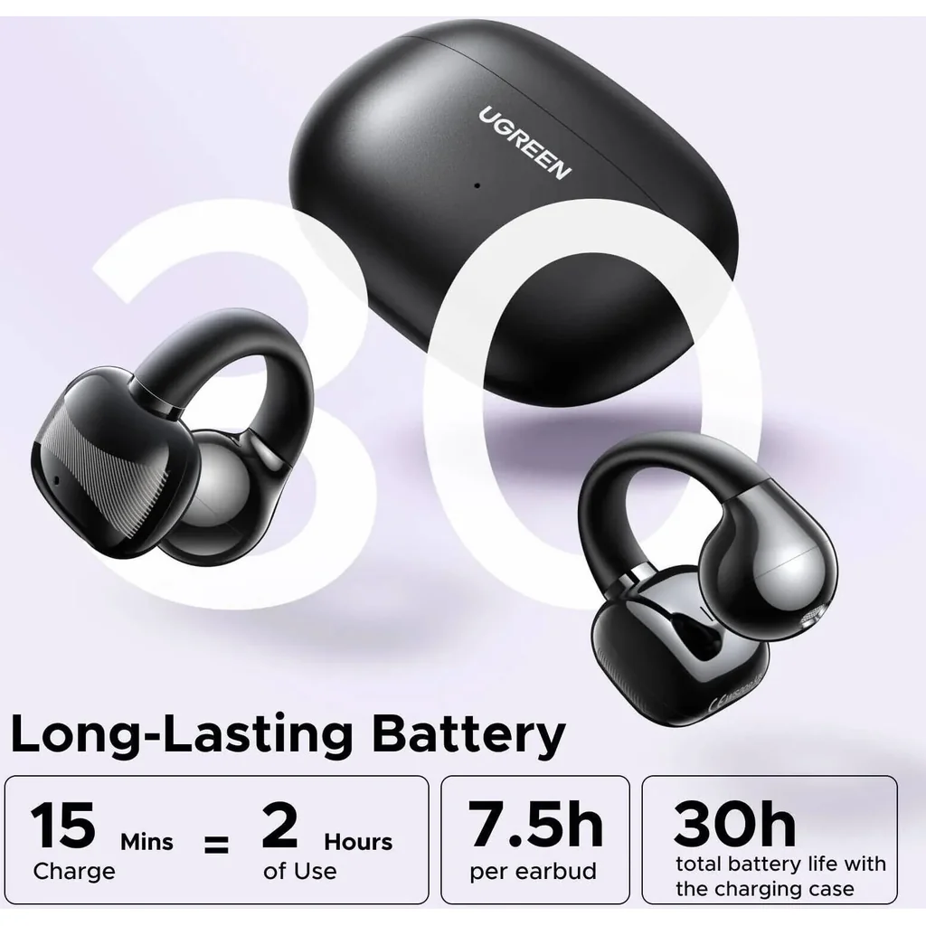 UGREEN HiTune S3 True Wireless Earbuds, Open Ear Bluetooth 5.4 Earphones, Clip On Sports Headphones, 30H Playtime, IPX5 Water Resistant, USB C Charging, White | 45786 - Image 7