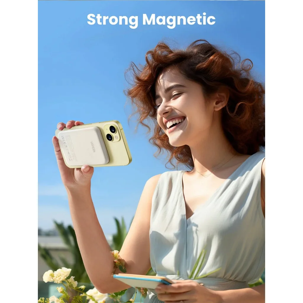 UGREEN 5000mAh Magnetic Wireless Power Bank, 15W USB-C Fast Charging, Slim Compact Magnetic Battery Pack, Portable Wireless Charger, Beige | 25207 - Image 9