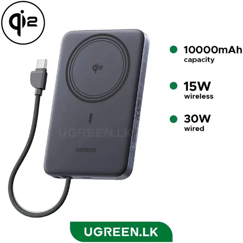 UGREEN MagFlow Air Qi2 10000mAh Magnetic Power Bank, 30W USB-C Fast Charging, Qi2 15W Magnetic Wireless Charger, Built-In USB-C Cable, Ultra-Slim Portable Battery Pack, Space Gray | 75982 - Image 6