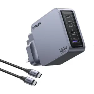 UGREEN Nexode Pro 160W 4-Port GaN Fast Charger, PD 3.1 USB-C Charger with 1.5M USB-C to USB-C Cable, Multi-Port Laptop & Device Charger, Intelligent GaN Technology, Gray | 25878
