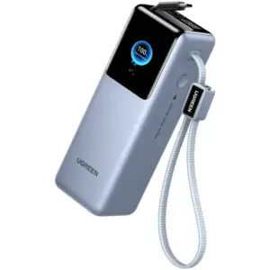 UGREEN Nexode Pro 25000mAh 200W Power Bank PB728, Dual Built-in USB-C Cables, TFT Smart Display, PD Fast Charging Portable Charger, Black | PB728-75702B