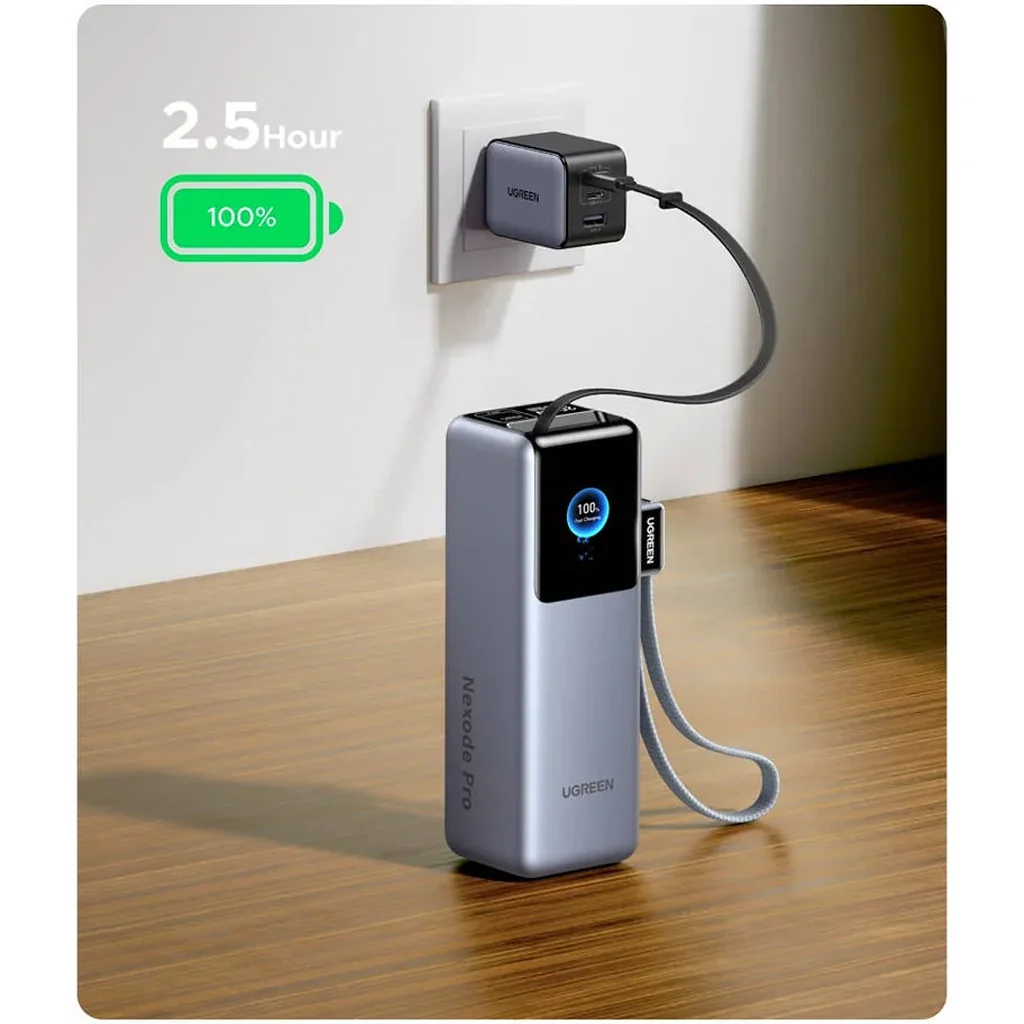 UGREEN Nexode Pro 25000mAh 200W Power Bank PB728, Dual Built-in USB-C Cables, TFT Smart Display, PD Fast Charging Portable Charger, Black | PB728-75702B - Image 5