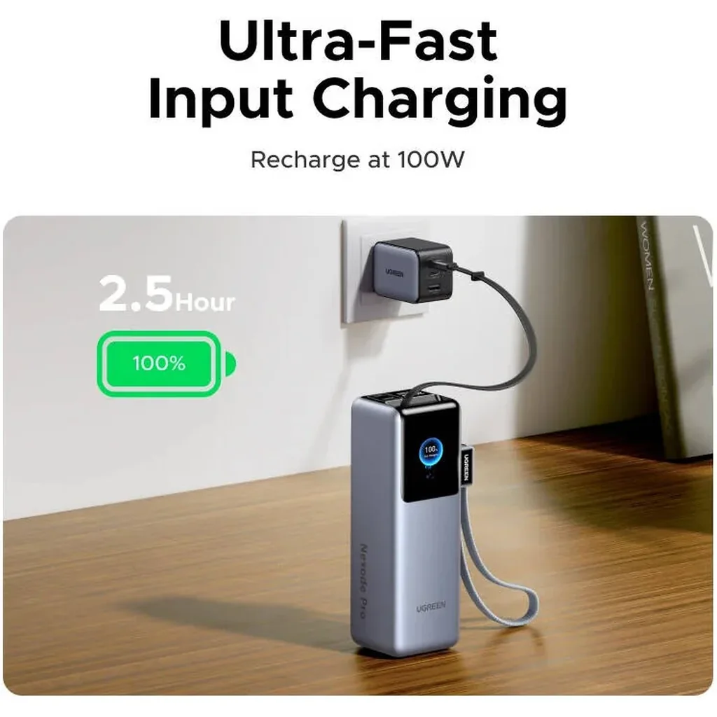 UGREEN Nexode Pro 25000mAh 200W Power Bank PB728, Dual Built-in USB-C Cables, TFT Smart Display, PD Fast Charging Portable Charger, Black | PB728-75702B - Image 14