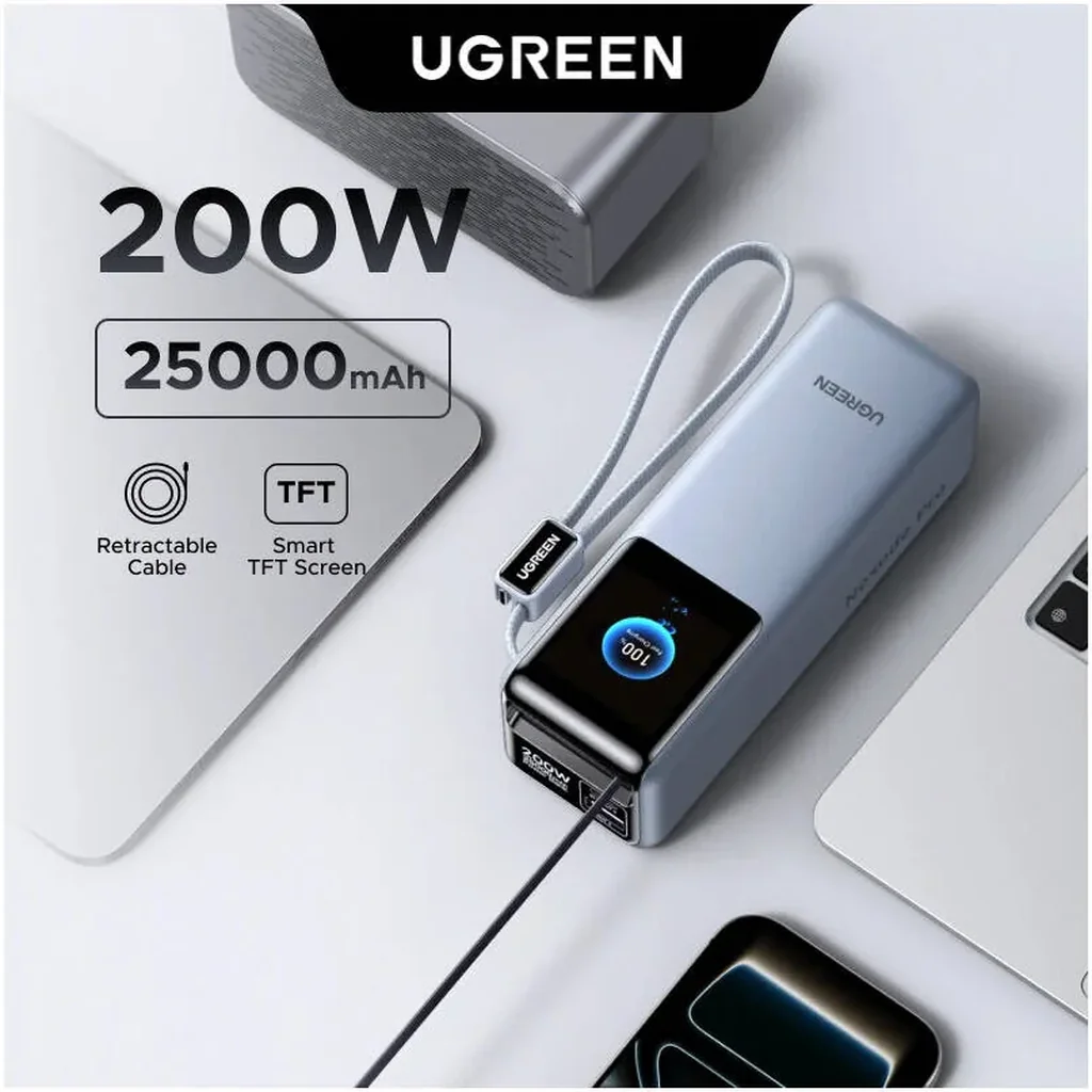 UGREEN Nexode Pro 25000mAh 200W Power Bank PB728, Dual Built-in USB-C Cables, TFT Smart Display, PD Fast Charging Portable Charger, Black | PB728-75702B - Image 17