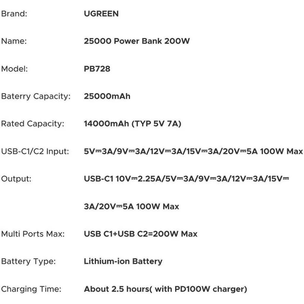 UGREEN Nexode Pro 25000mAh 200W Power Bank PB728, Dual Built-in USB-C Cables, TFT Smart Display, PD Fast Charging Portable Charger, Black | PB728-75702B - Image 20