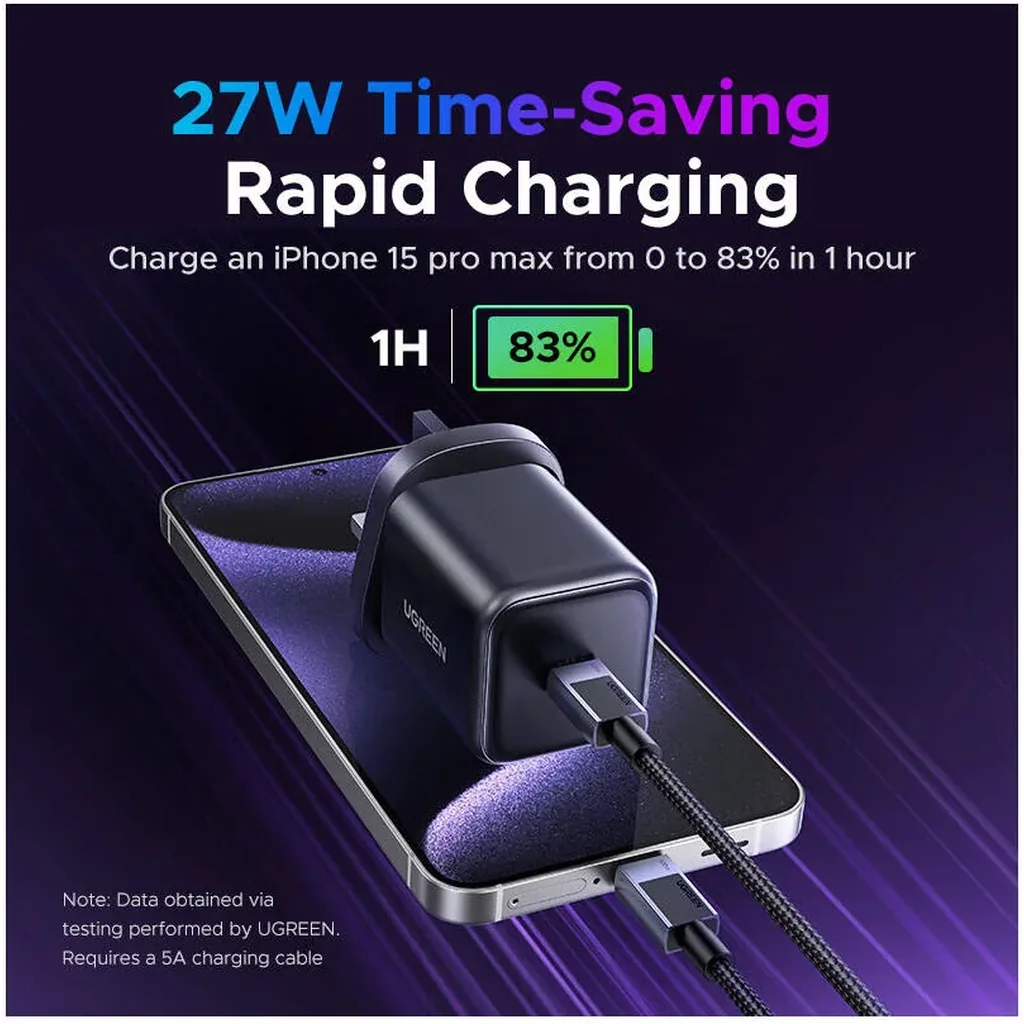 UGREEN 45W USB-C GaN Fast Charger UK Plug, PD 3.0 PPS QC 4.0+ Compact Wall Charger for MacBook, iPhone, iPad & Samsung Galaxy, Black | 65056 - Image 7