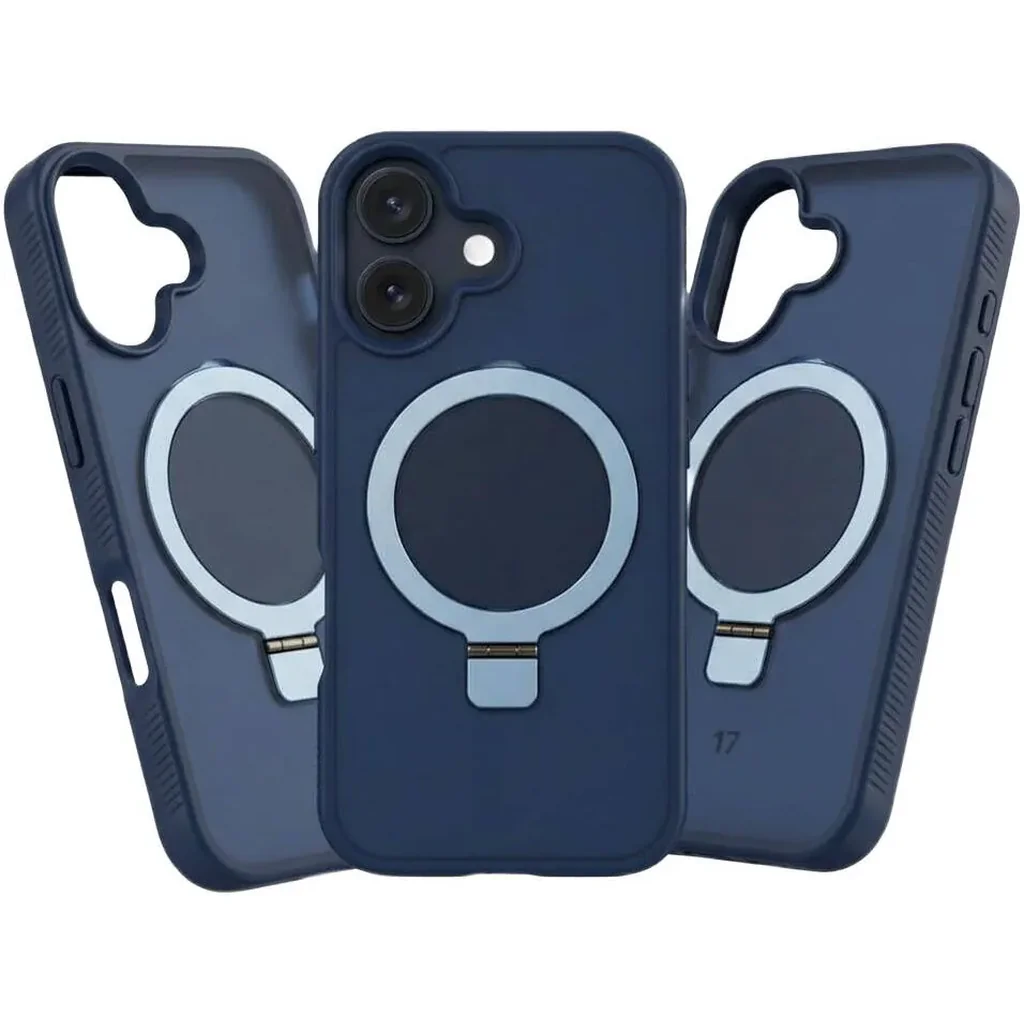 CROWNYX Aegis GripStand Pro Case for iPhone 16, Compatible with MagSafe, Shockproof, Slim Hybrid TPU Cover with Kickstand & Grip Ring, Blue | IP16-MGSF-AGSP-BLU - Image 3