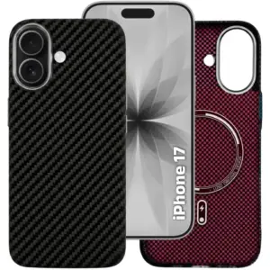 CROWNYX Carbon Fiber Case for iPhone 17, MagSafe Compatible, Ultra Slim Drop Resistant Cover, Anti-Slip, Anti-Scratch, Black | IP17-MGSF-FBONE-BLK
