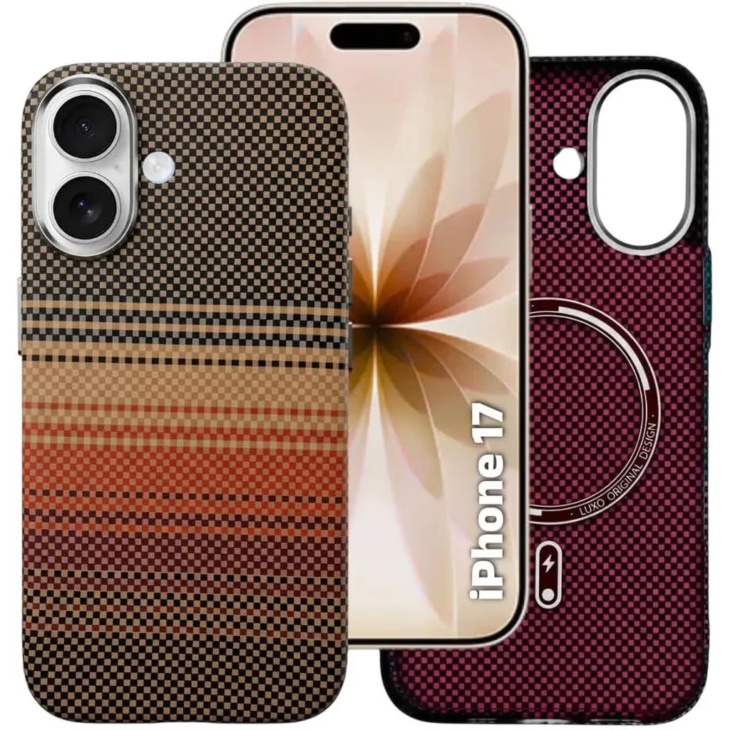 CROWNYX Carbon Fiber Case for iPhone 17, MagSafe Compatible, Ultra Slim Drop Resistant Cover, Anti-Slip, Anti-Scratch, Brown | IP17-MGSF-FBONE-BRN