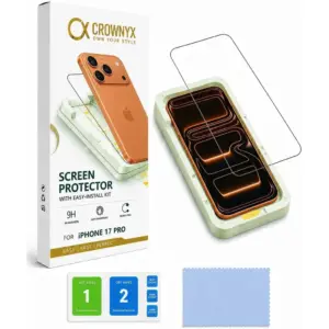 CROWNYX Clear Screen Protector for iPhone 17 Pro, 9H Hardness, Military Grade Shatterproof, Black Edge Tempered Glass with Easy Installation Tool, Case-Friendly, HD Clear | IP-17P-CSP