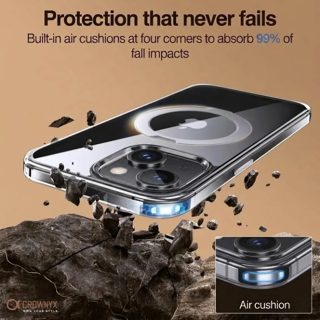 CROWNYX Crystal Spin Case for iPhone 15, 360 Degree Spin Ring Stand, Magsafe Compatible, Military Grade Protection, Anti Yellowing, Transparent Back, Scratch Resistant | IP15-MGSF-CSP - Image 5
