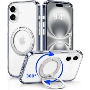 CROWNYX Crystal Spin Case for iPhone 16, 360 Degree Spin Ring Stand, Magsafe Compatible, Military Grade Protection, Anti Yellowing, Transparent Back, Scratch Resistant | IP16-MGSF-CSP