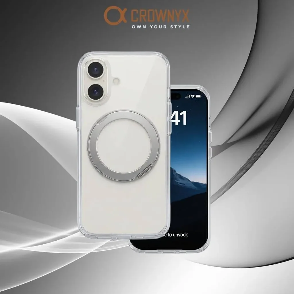 CROWNYX Crystal Spin Case for iPhone 16, 360 Degree Spin Ring Stand, Magsafe Compatible, Military Grade Protection, Anti Yellowing, Transparent Back, Scratch Resistant | IP16-MGSF-CSP - Image 4