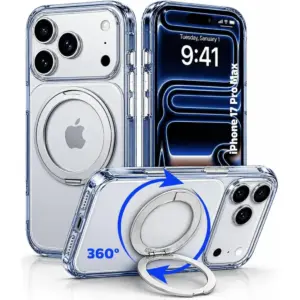 CROWNYX Crystal Spin Case for iPhone 17 Pro Max, 360 Degree Spin Ring Stand, Magsafe Compatible, Military Grade Protection, Anti Yellowing, Transparent Back, Scratch Resistant | IP17PM-MGSF-CSP