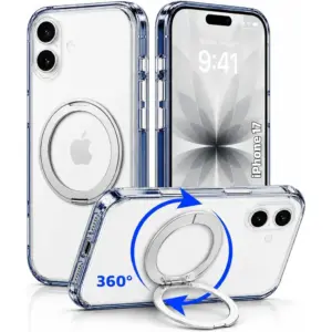 CROWNYX Crystal Spin Case for iPhone 17, 360 Degree Spin Ring Stand, Magsafe Compatible, Military Grade Protection, Anti Yellowing, Transparent Back, Scratch Resistant | IP17-MGSF-CSP