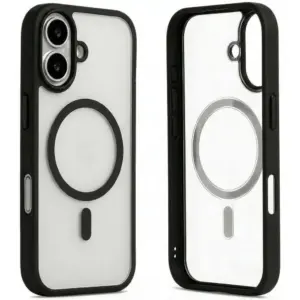 CROWNYX Fusion Clear TPU Case for iPhone 17, MagSafe Compatible, Shockproof, Slim DEsign, Hard PC Back & Flexible TPU Bumper, Anti-Yellow, Black | IP17-MGSF-FC-BLK