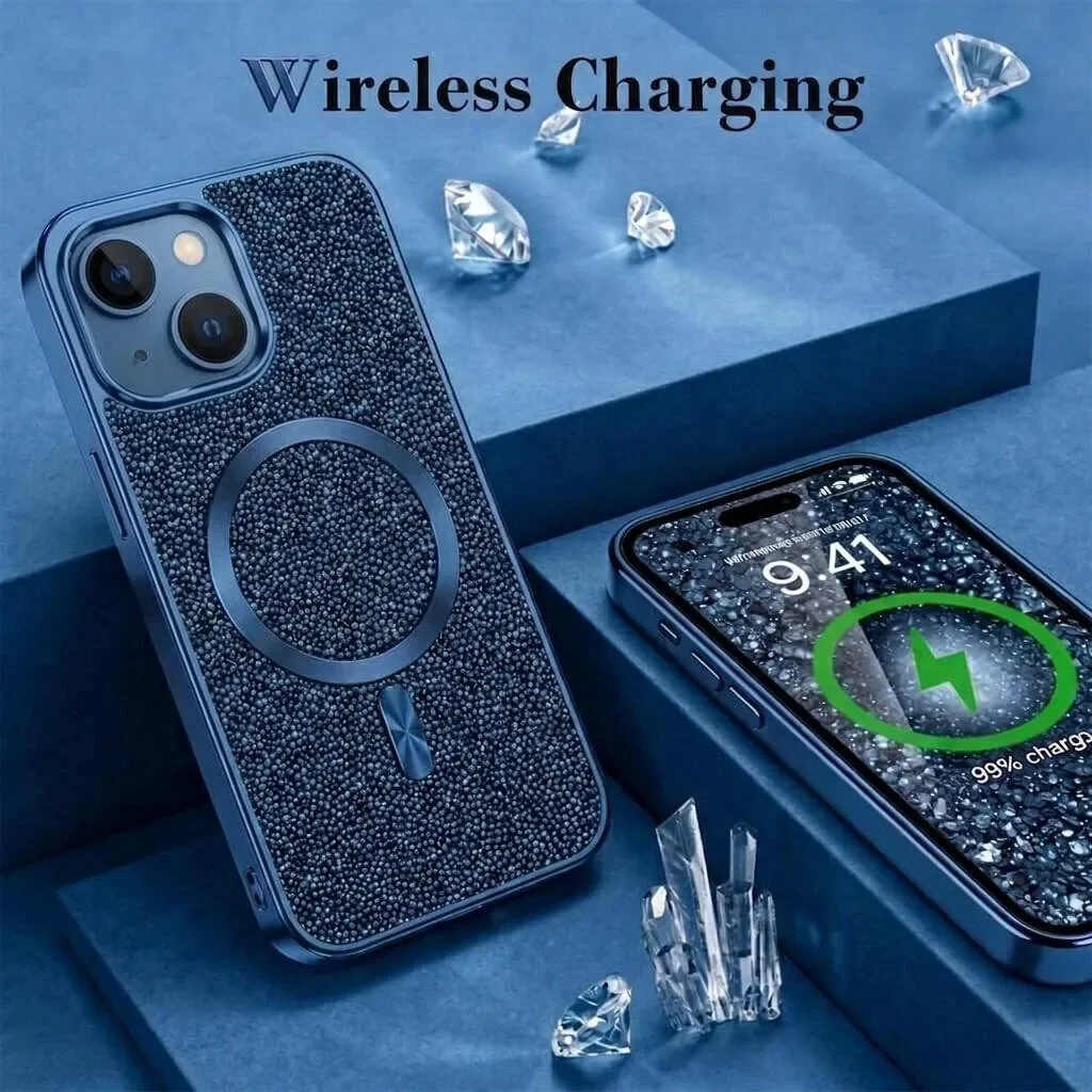 CROWNYX GlamAura Glitter Case for Iphone 15, Magsafe Compatible, Bling Sparkle Shockproof Phone, Bumper Cover, Blue | IP15-MGSF-GA-BLU - Image 4