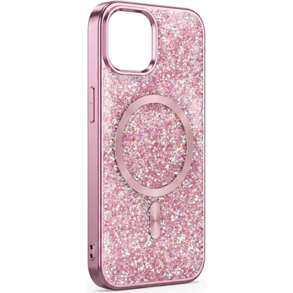 CROWNYX GlamAura Glitter Case for Iphone 15, Magsafe Compatible, Bling Sparkle Shockproof Phone, Bumper Cover, Pink | IP15-MGSF-GA-PNK - Image 2