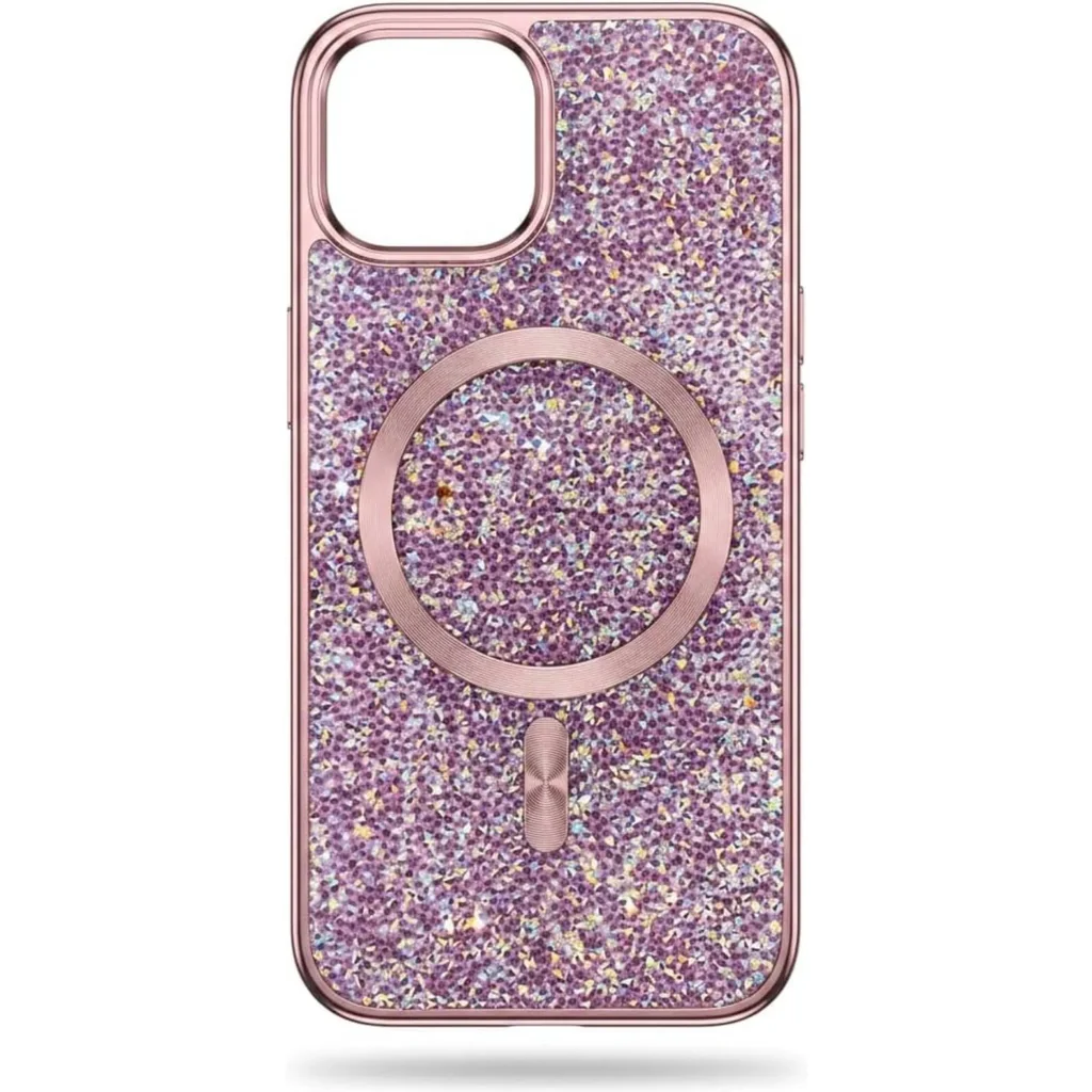 CROWNYX GlamAura Glitter Case for Iphone 15, Magsafe Compatible, Bling Sparkle Shockproof Phone, Bumper Cover, Pink | IP15-MGSF-GA-PNK - Image 3