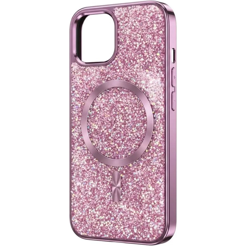 CROWNYX GlamAura Glitter Case for Iphone 15, Magsafe Compatible, Bling Sparkle Shockproof Phone, Bumper Cover, Pink | IP15-MGSF-GA-PNK - Image 4