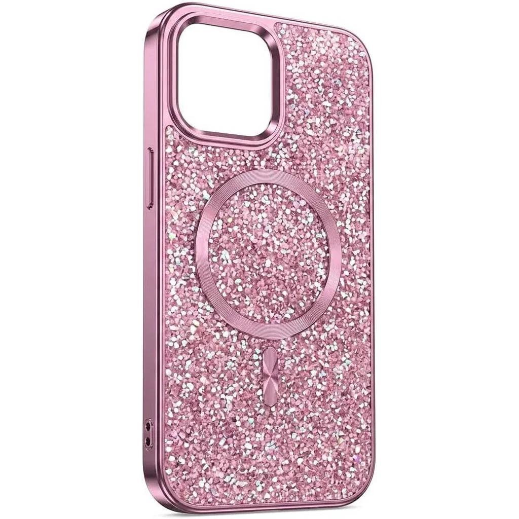 CROWNYX GlamAura Glitter Case for Iphone 15 Pro Max, Magsafe Compatible, Bling Sparkle Shockproof Phone, Bumper Cover, Pink | IP15PM-MGSF-GA-PNK - Image 2