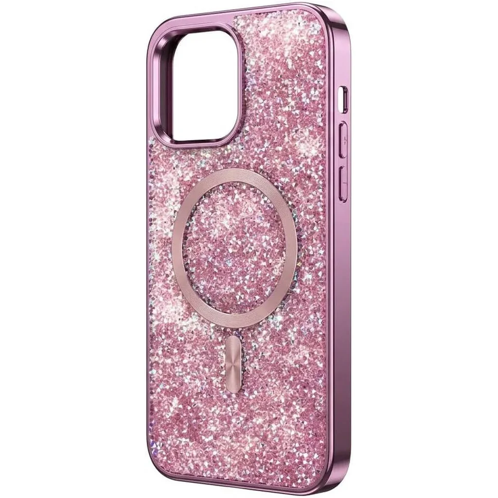 CROWNYX GlamAura Glitter Case for Iphone 15 Pro Max, Magsafe Compatible, Bling Sparkle Shockproof Phone, Bumper Cover, Pink | IP15PM-MGSF-GA-PNK - Image 3