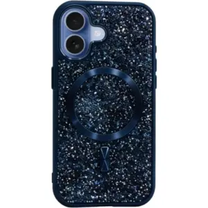 CROWNYX GlamAura Glitter Case for Iphone 16, Magsafe Compatible, Bling Sparkle Shockproof Phone, Bumper Cover, Blue | IP16-MGSF-GA-BLU