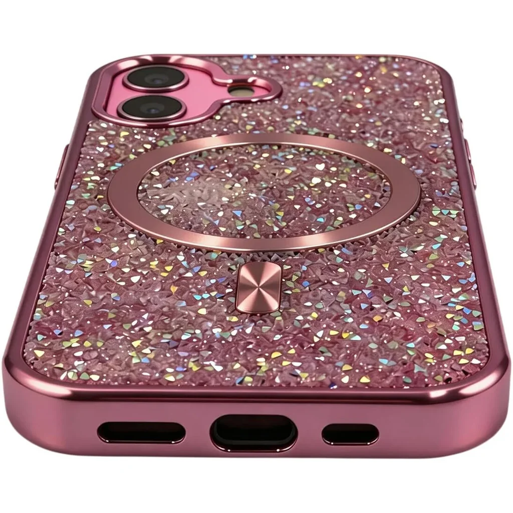 CROWNYX GlamAura Glitter Case for Iphone 17, Magsafe Compatible, Bling Sparkle Shockproof Phone, Bumper Cover, Pink | IP17-MGSF-GA-PNK - Image 2