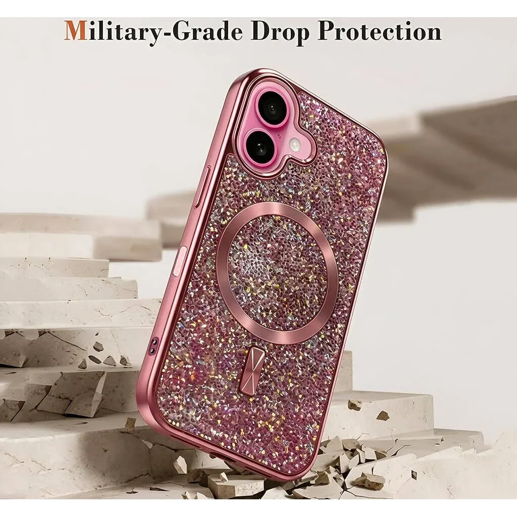 CROWNYX GlamAura Glitter Case for Iphone 17, Magsafe Compatible, Bling Sparkle Shockproof Phone, Bumper Cover, Pink | IP17-MGSF-GA-PNK - Image 4