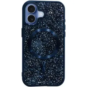 CROWNYX GlamAura Glitter Case for Iphone 17, Magsafe Compatible, Bling Sparkle Shockproof Phone, Bumper Cover, Blue | IP17-MGSF-GA-BLU