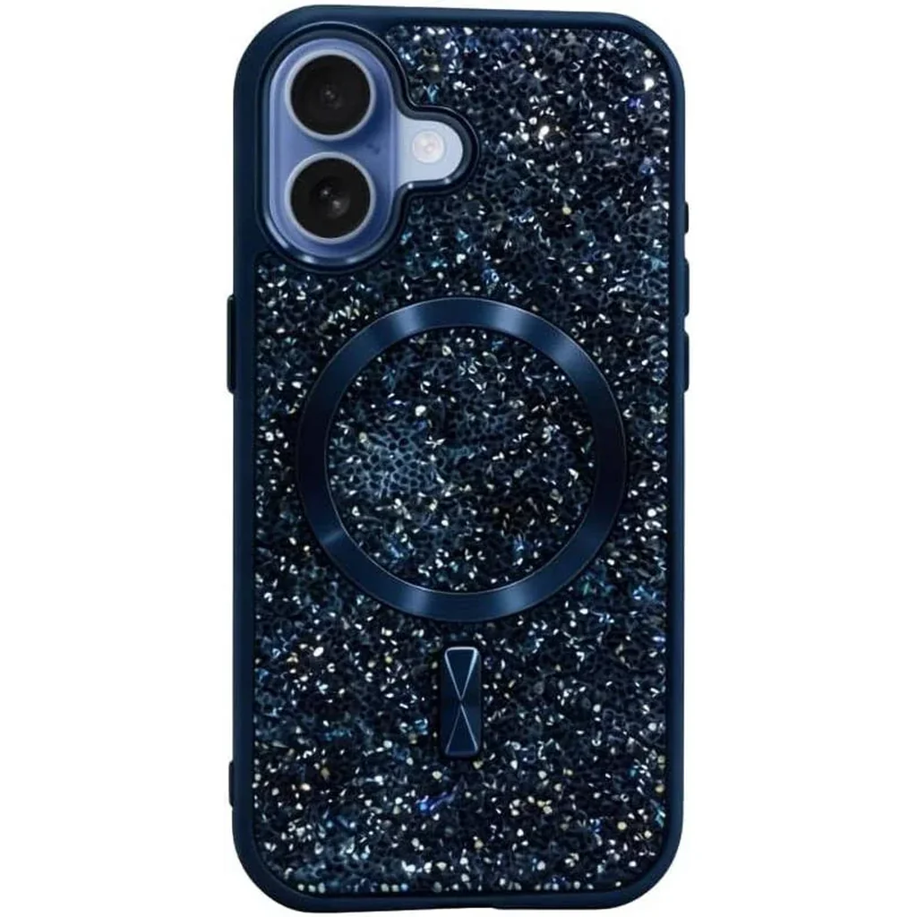 CROWNYX GlamAura Glitter Case for Iphone 17, Magsafe Compatible, Bling Sparkle Shockproof Phone, Bumper Cover, Blue | IP17-MGSF-GA-BLU