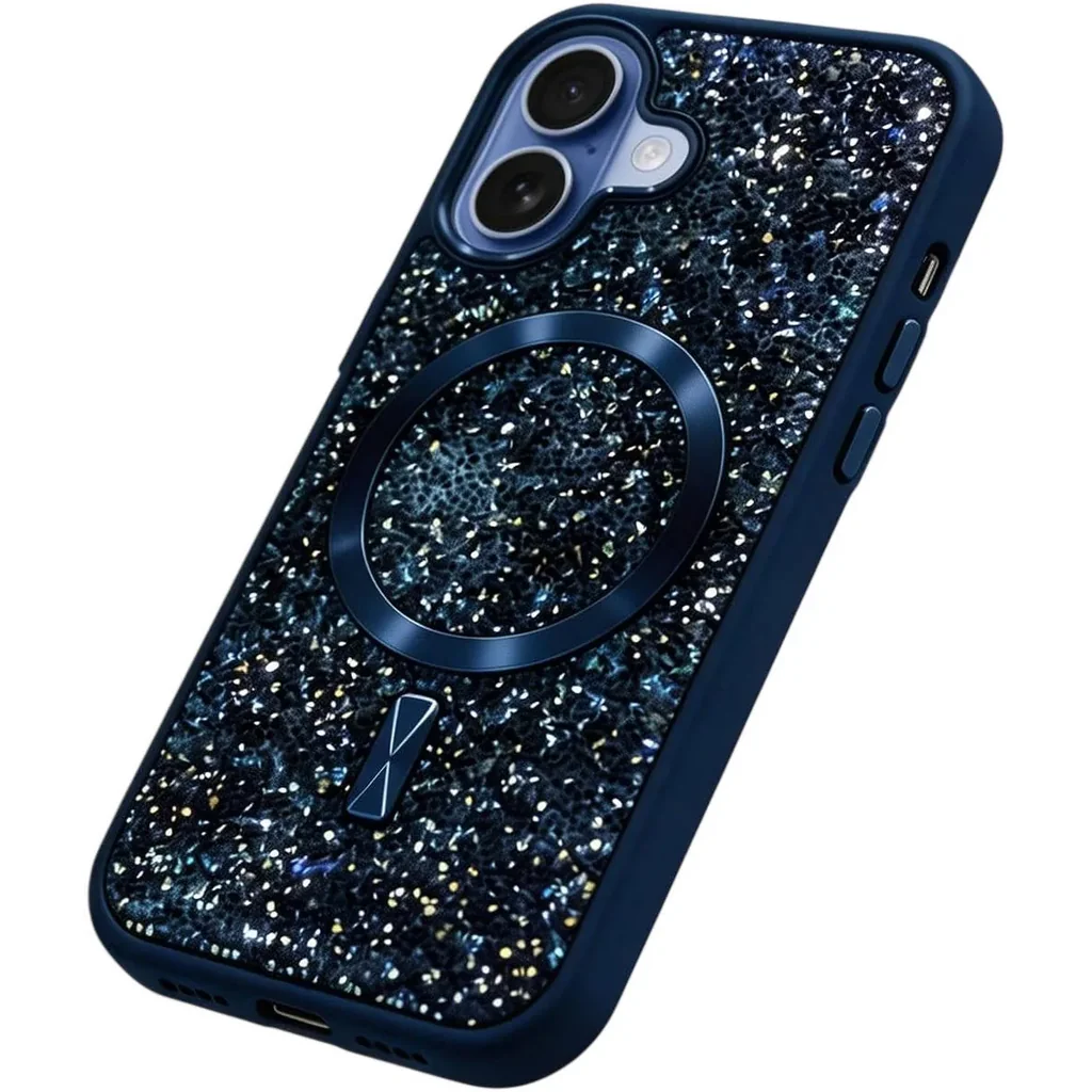 CROWNYX GlamAura Glitter Case for Iphone 17, Magsafe Compatible, Bling Sparkle Shockproof Phone, Bumper Cover, Blue | IP17-MGSF-GA-BLU - Image 2
