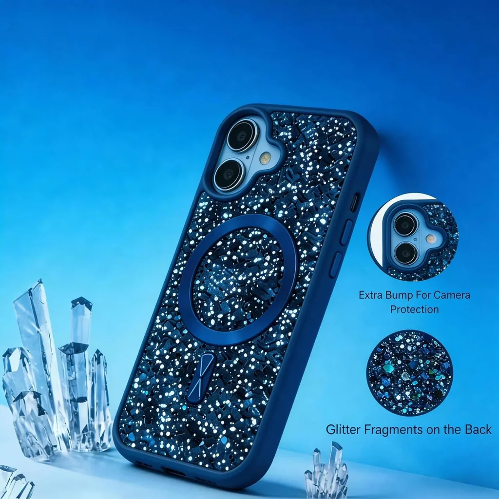 CROWNYX GlamAura Glitter Case for Iphone 17, Magsafe Compatible, Bling Sparkle Shockproof Phone, Bumper Cover, Blue | IP17-MGSF-GA-BLU - Image 3