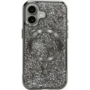 CROWNYX GlamAura Glitter Case for Iphone 17, Magsafe Compatible, Bling Sparkle Shockproof Phone, Bumper Cover, Gray | IP17-MGSF-GA-GRY