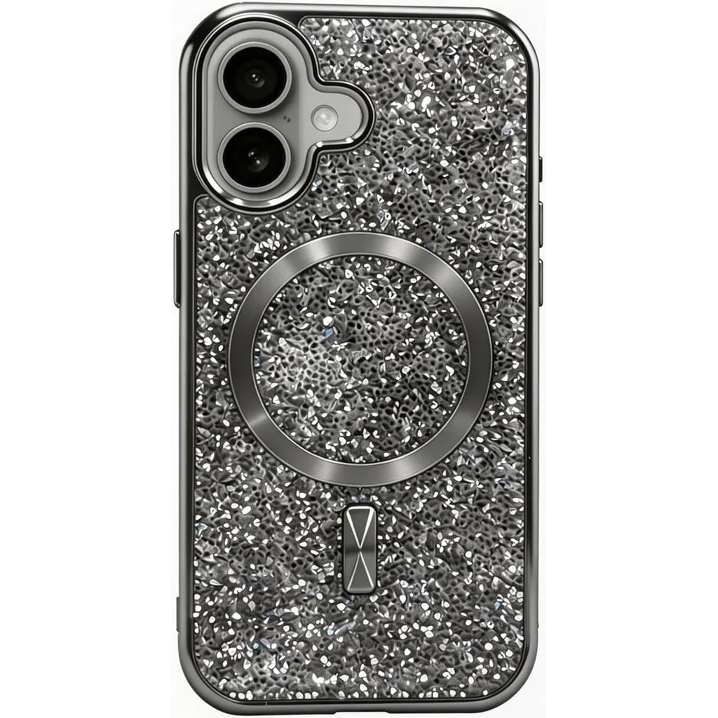 CROWNYX GlamAura Glitter Case for Iphone 17, Magsafe Compatible, Bling Sparkle Shockproof Phone, Bumper Cover, Gray | IP17-MGSF-GA-GRY