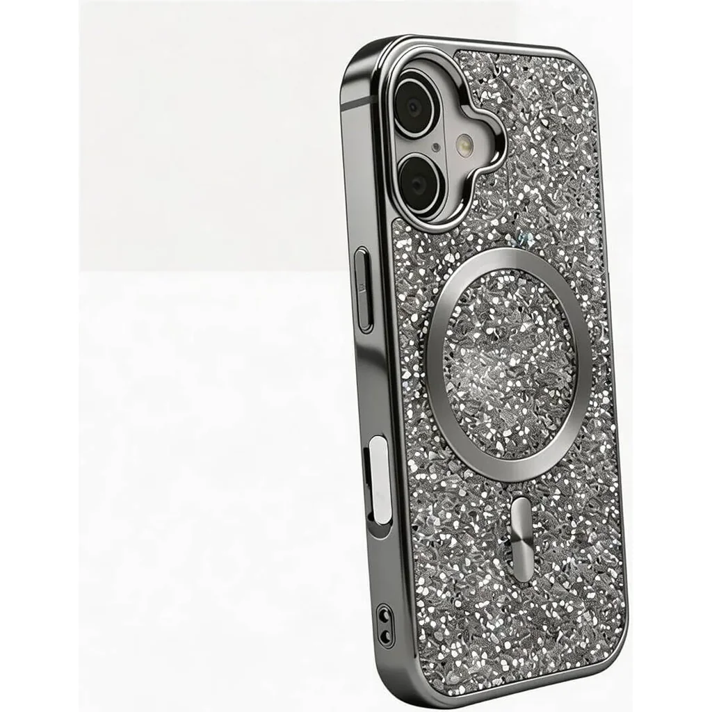 CROWNYX GlamAura Glitter Case for Iphone 17, Magsafe Compatible, Bling Sparkle Shockproof Phone, Bumper Cover, Gray | IP17-MGSF-GA-GRY - Image 3