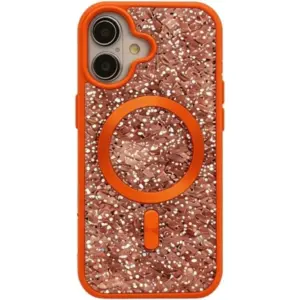 CROWNYX GlamAura Glitter Case for Iphone 17, Magsafe Compatible, Bling Sparkle Shockproof Phone, Bumper Cover, Orange | IP17-MGSF-GA-ORG