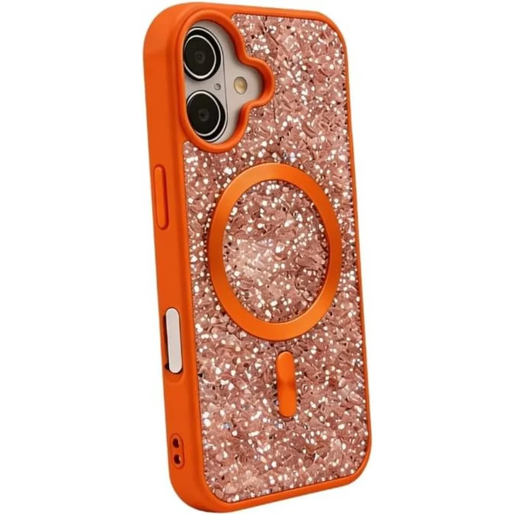 CROWNYX GlamAura Glitter Case for Iphone 17, Magsafe Compatible, Bling Sparkle Shockproof Phone, Bumper Cover, Orange | IP17-MGSF-GA-ORG - Image 3