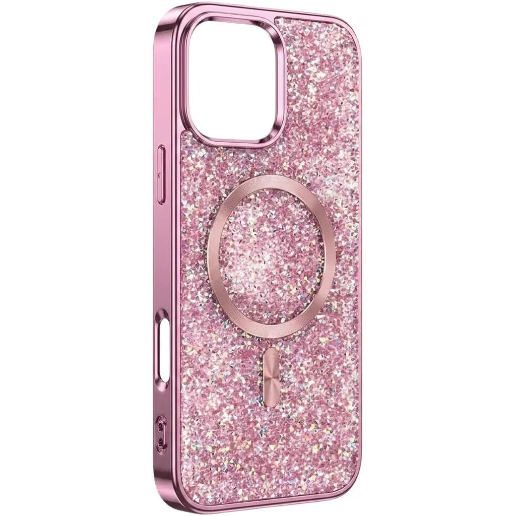 CROWNYX GlamAura Glitter Case for Iphone 16 Pro Max, Magsafe Compatible, Bling Sparkle Shockproof Phone, Bumper Cover, Pink | IP16PM-MGSF-GA-PNK - Image 2