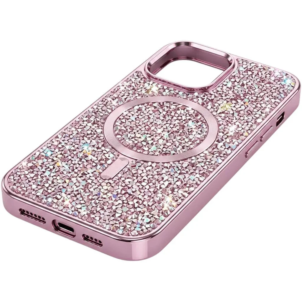 CROWNYX GlamAura Glitter Case for Iphone 16 Pro Max, Magsafe Compatible, Bling Sparkle Shockproof Phone, Bumper Cover, Pink | IP16PM-MGSF-GA-PNK - Image 3