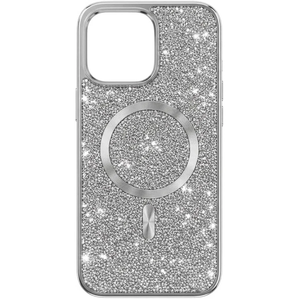 CROWNYX GlamAura Glitter Case for Iphone 16 Pro Max, Magsafe Compatible, Bling Sparkle Shockproof Phone, Bumper Cover, Silver | IP16PM-MGSF-GA-SIL - Image 2