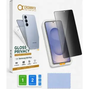 CROWNYX Privacy Screen Protector for Samsung Galaxy S25 Plus, Dust free, Anti Finger Print, Shatter Proof, Scratch Resistant, Anti Spy Tempered Glass Film with Easy Installation Kit | SAM-S25PL-GPSP
