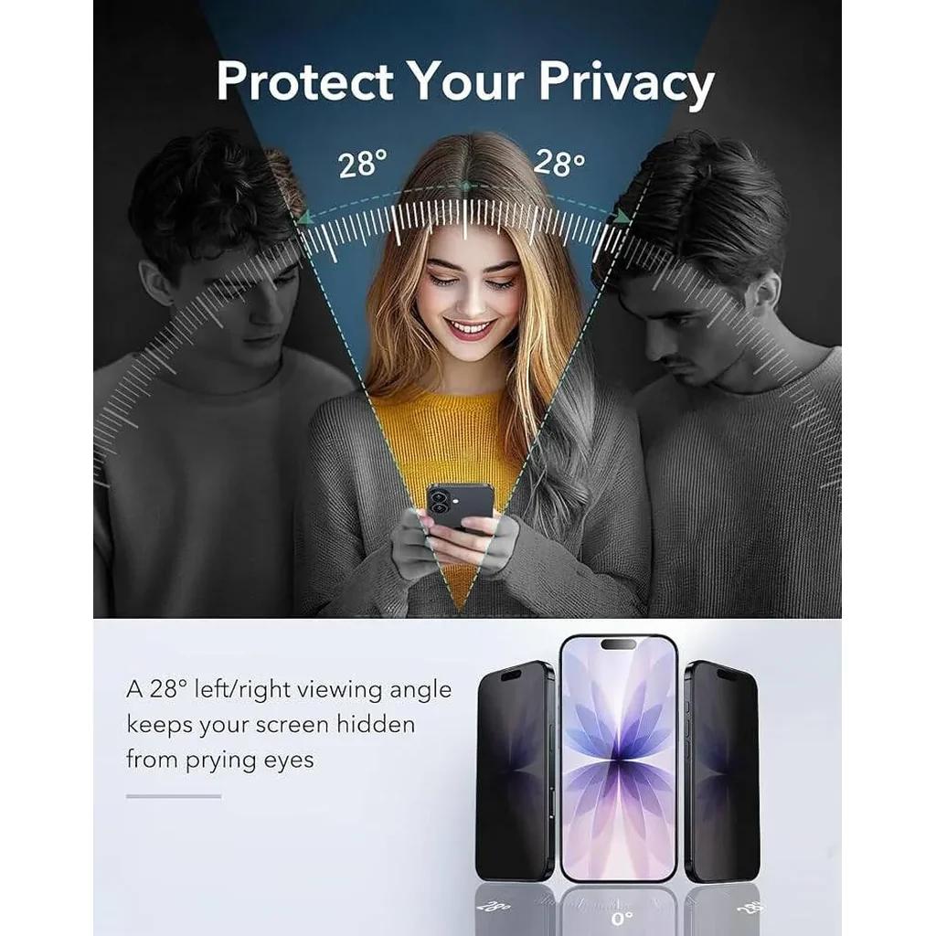 CROWNYX Privacy Screen Protector for iPhone 17, Dust free, Anti Finger Print, Shatter Proof, Scratch Resistant, Anti Spy Tempered Glass, Easy Installation Kit | IP-17-GPSP - Image 5